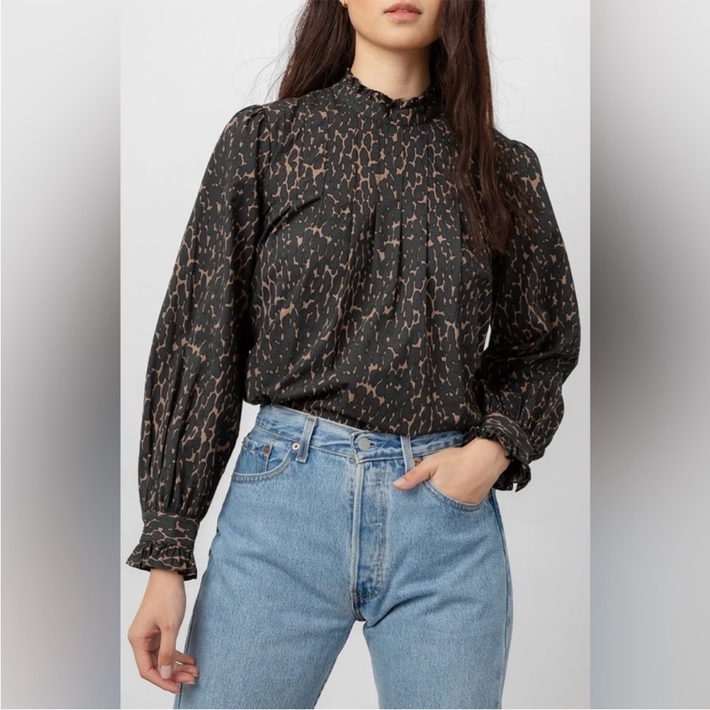 Rails Ariana Savannah Top caramel brown high neck shirt onyx black animal Sz XL - Picture 1 of 16